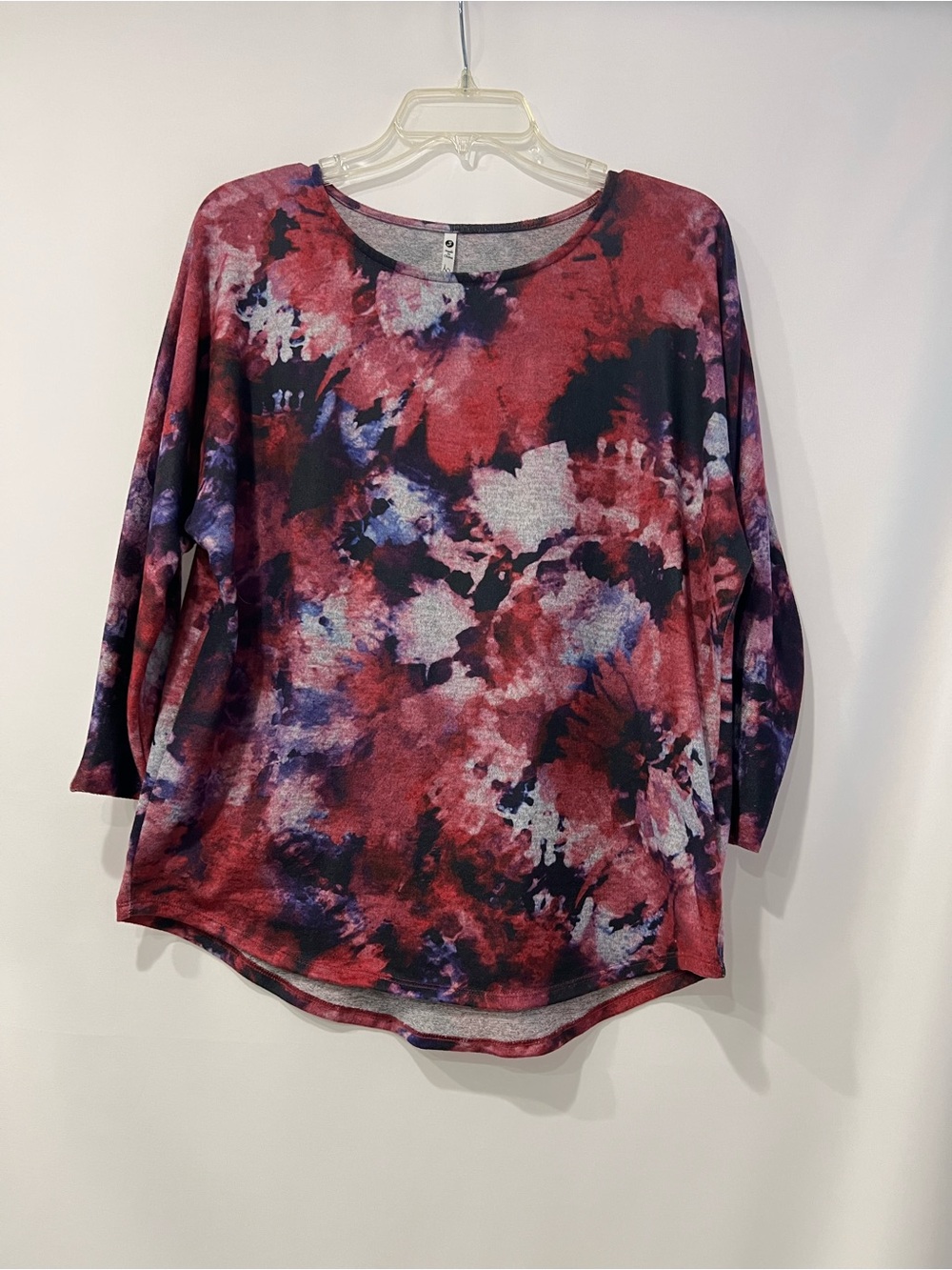 Women's Black & Dark Pink Floral Tie-Dye 3/4 Sleeve Top Size S